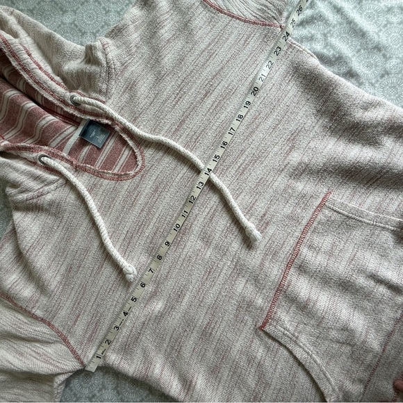 J. America Baja-Style Hoodie Red Cream Striped Pullover Size L - Picture 4 of 6